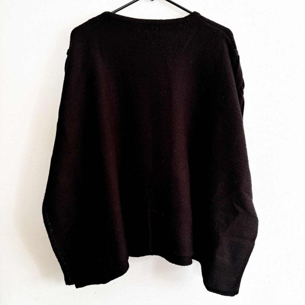 Madden One Size Black Sweater Poncho Braided Shoulder Front Pockets Cozy Staple - Picture 2 of 12